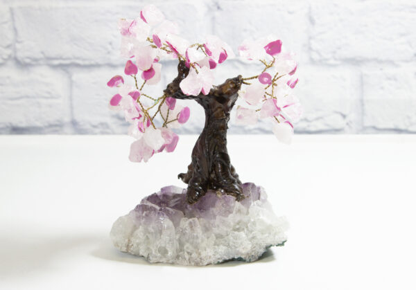 Medium Rose Quartz Gemstone Tree with Amethyst Base